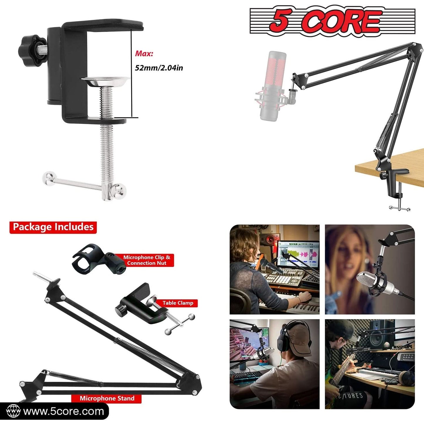 5Core Microphone Boom Arm Desk Mic Stand Adjustable Clamp Suspension Boom Stands BLACK by My Store 4
