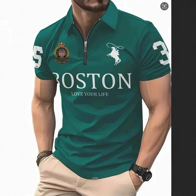 Men's 3D Digital Print Zip-Up Polo Shirt by My Store 4