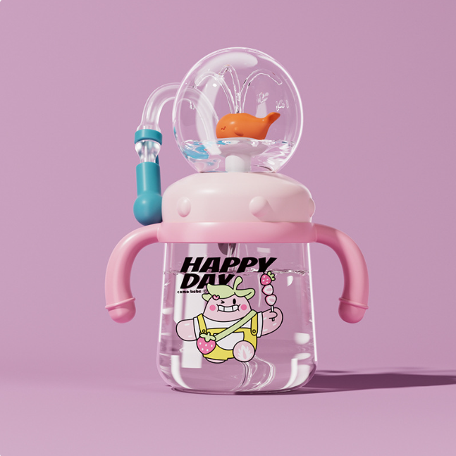 Children's Whale Cartoon Diving Fountain Water Bottle - Tritan Leakproof Sippy Cup (Various Sizes & Colors) by My Store 4