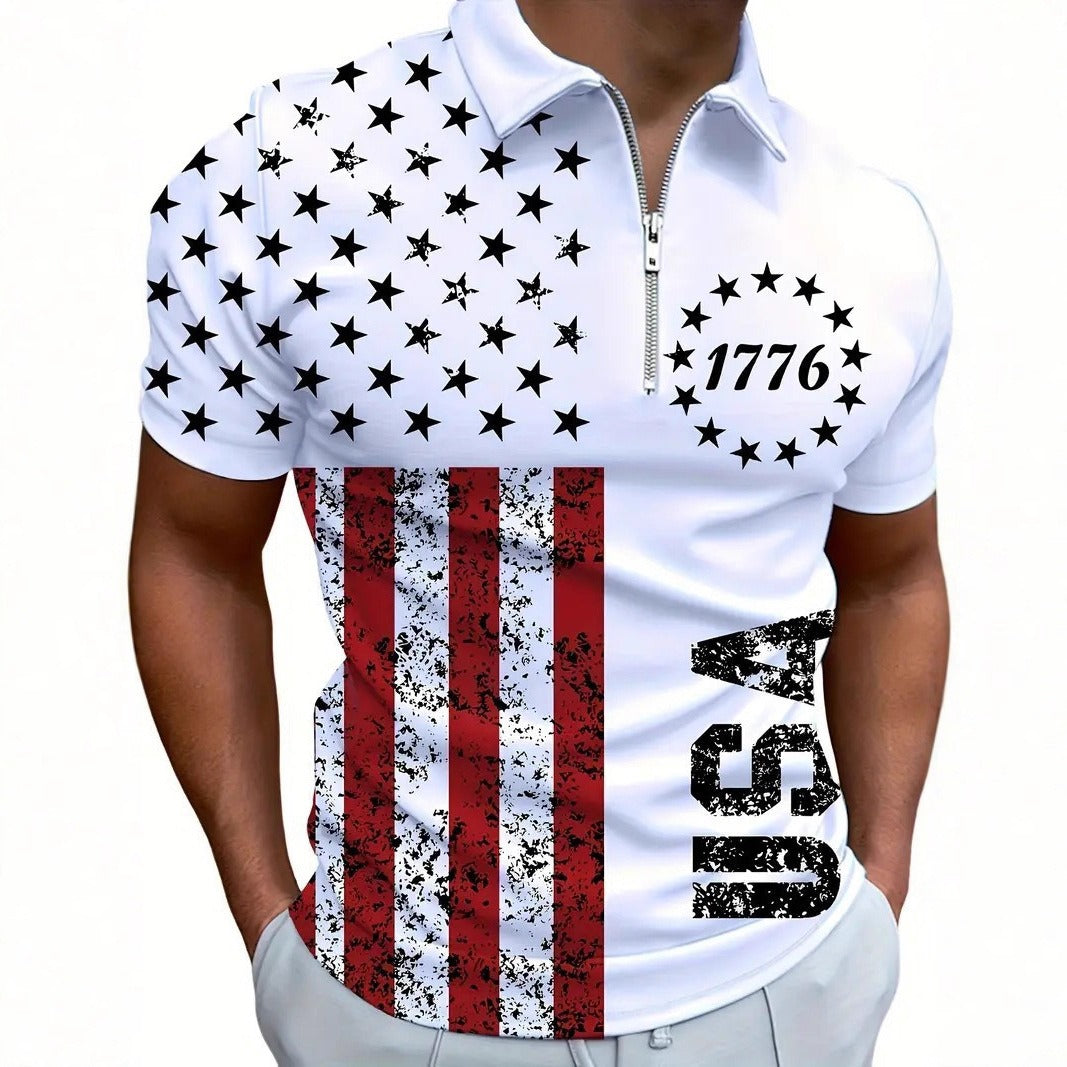 Men's 3D Digital Print Zip-Up Polo Shirt by My Store 4
