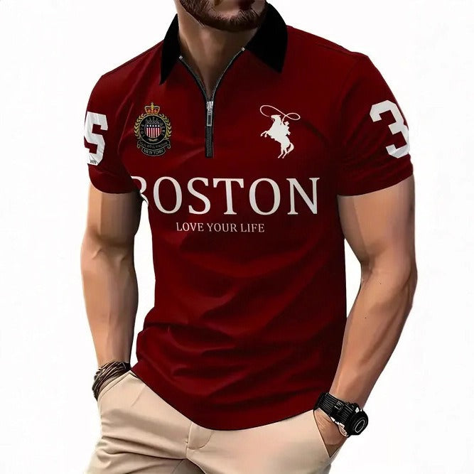Men's 3D Digital Print Zip-Up Polo Shirt by My Store 4