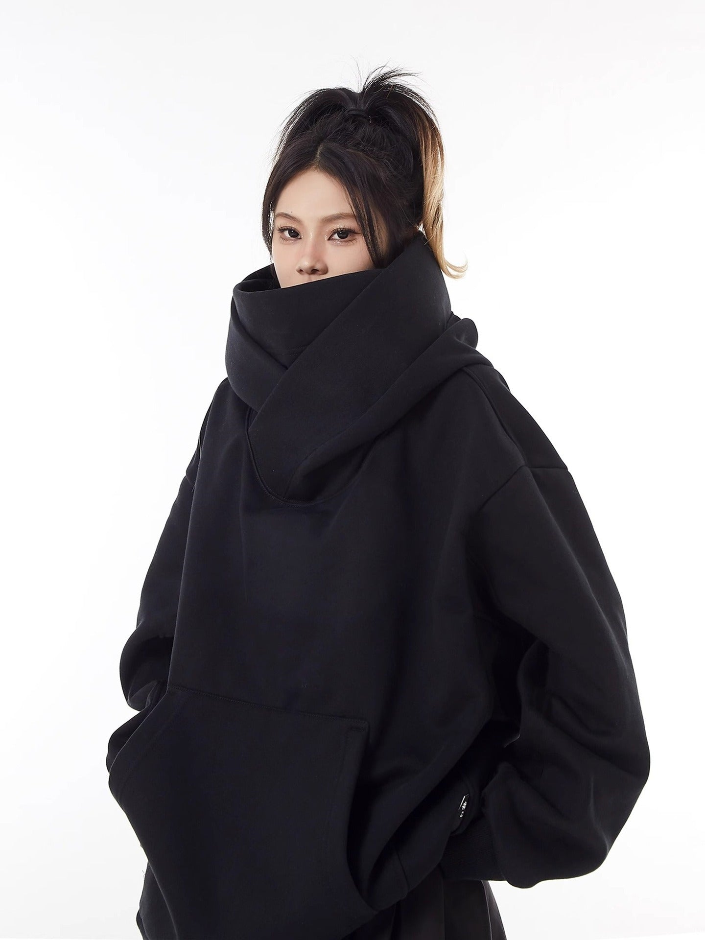 Loose High Collar Fleece Lined Hoodie by My Store 4