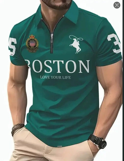 Men's 3D Digital Print Zip-Up Polo Shirt by My Store 4