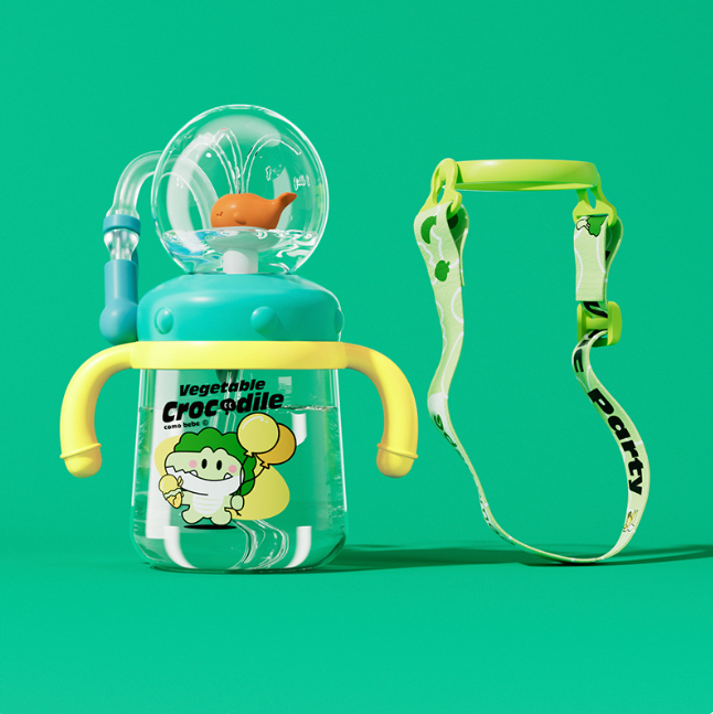 Children's Whale Cartoon Diving Fountain Water Bottle - Tritan Leakproof Sippy Cup (Various Sizes & Colors) by My Store 4