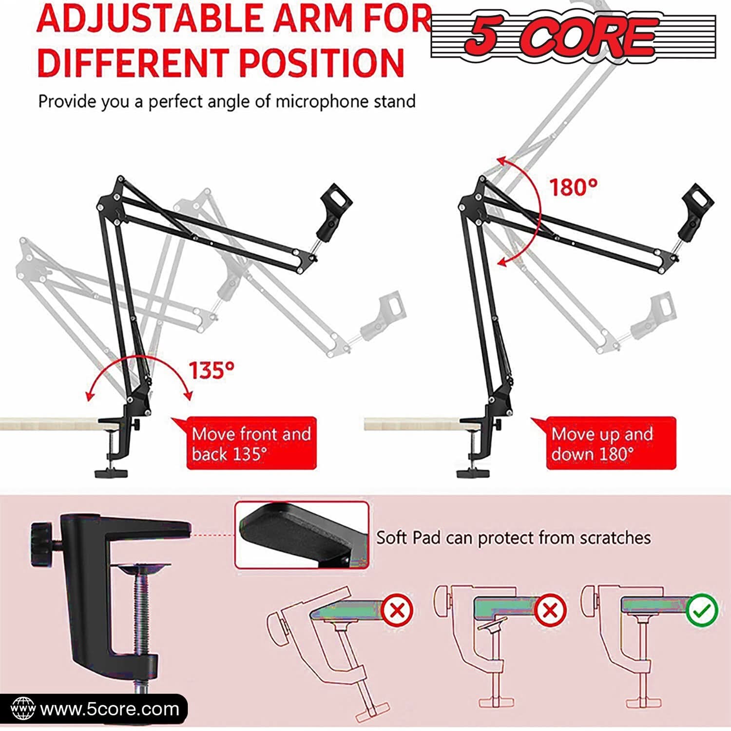5Core Microphone Boom Arm Desk Mic Stand Adjustable Clamp Suspension Boom Stands BLACK by My Store 4
