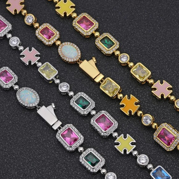 Gold-Plated Hip-Hop Gemstone Necklace by My Store 4