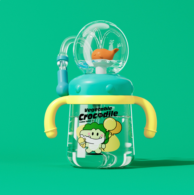 Children's Whale Cartoon Diving Fountain Water Bottle - Tritan Leakproof Sippy Cup (Various Sizes & Colors) by My Store 4