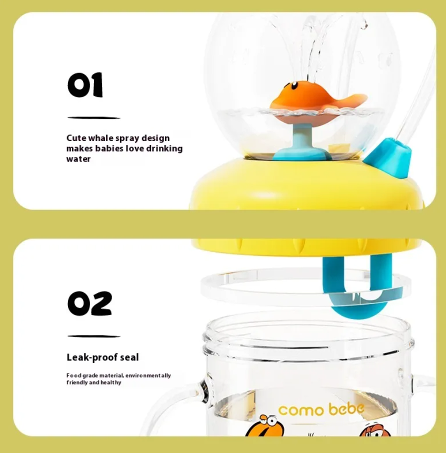 Children's Whale Cartoon Diving Fountain Water Bottle - Tritan Leakproof Sippy Cup (Various Sizes & Colors) by My Store 4