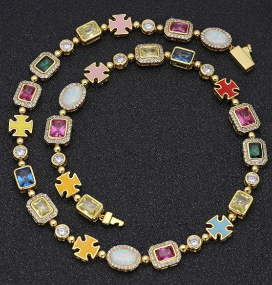 Gold-Plated Hip-Hop Gemstone Necklace by My Store 4