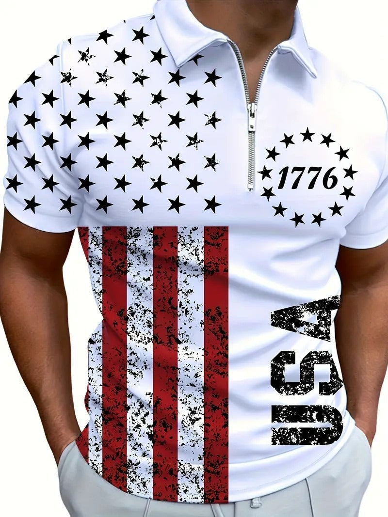Men's 3D Digital Print Zip-Up Polo Shirt by My Store 4