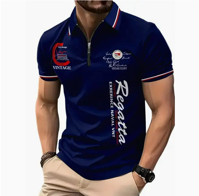 Men's 3D Digital Print Zip-Up Polo Shirt by My Store 4
