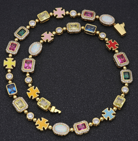Gold-Plated Hip-Hop Gemstone Necklace by My Store 4