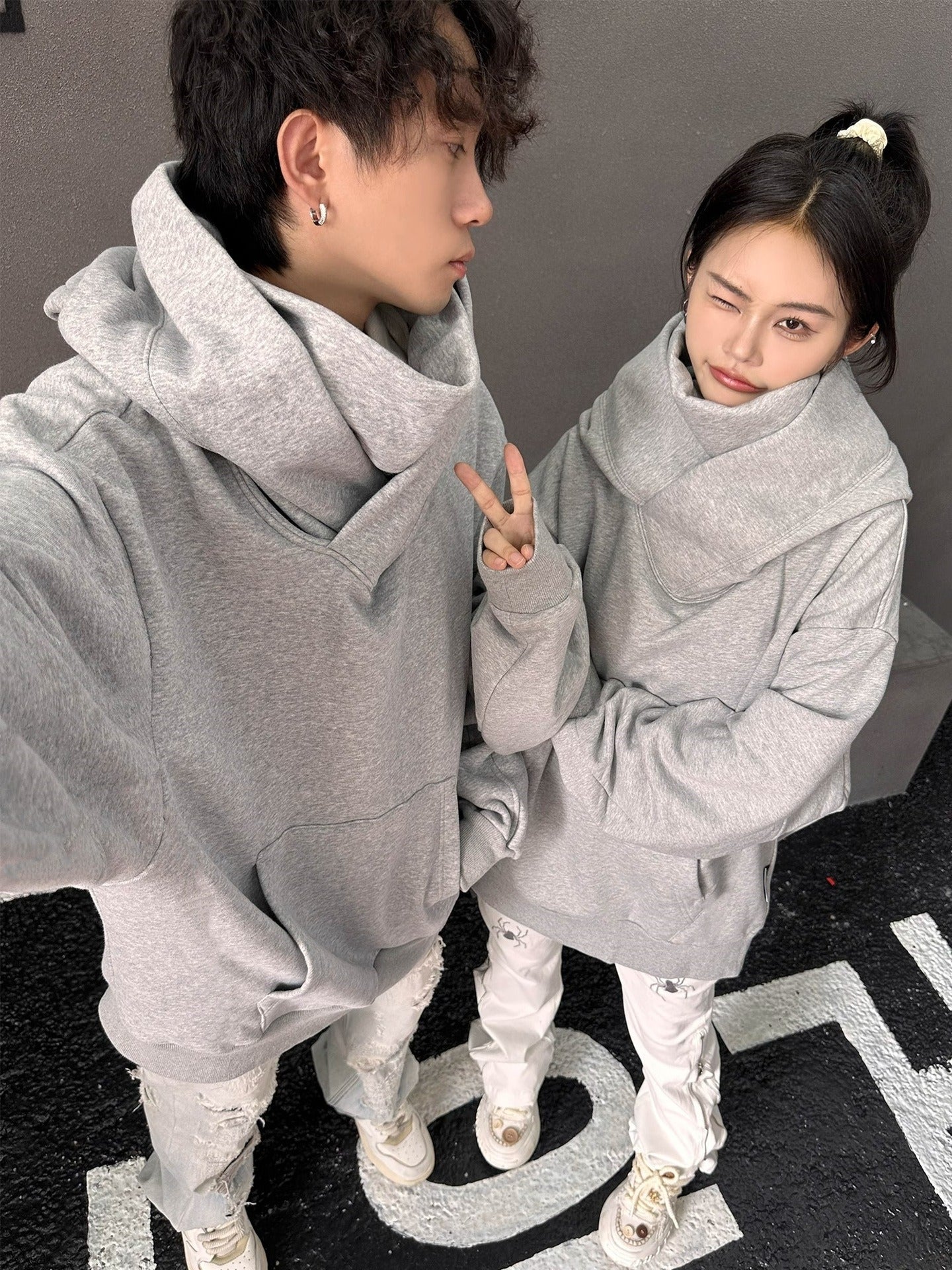 Loose High Collar Fleece Lined Hoodie by My Store 4