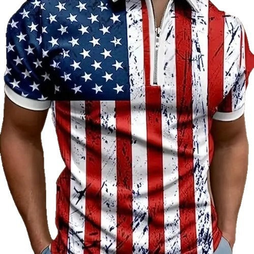 Men's 3D Digital Print Zip-Up Polo Shirt by My Store 4