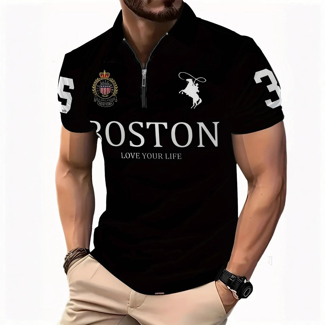 Men's 3D Digital Print Zip-Up Polo Shirt by My Store 4