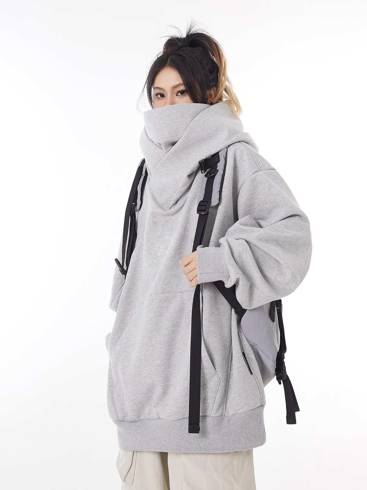 Loose High Collar Fleece Lined Hoodie by My Store 4