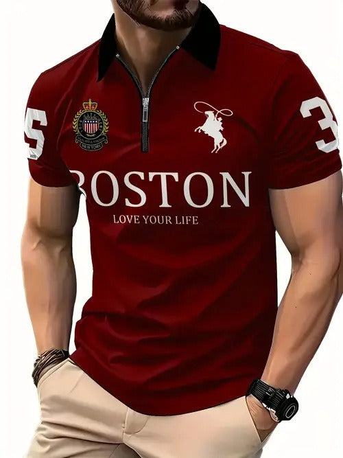 Men's 3D Digital Print Zip-Up Polo Shirt by My Store 4