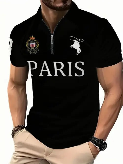 Men's 3D Digital Print Zip-Up Polo Shirt by My Store 4