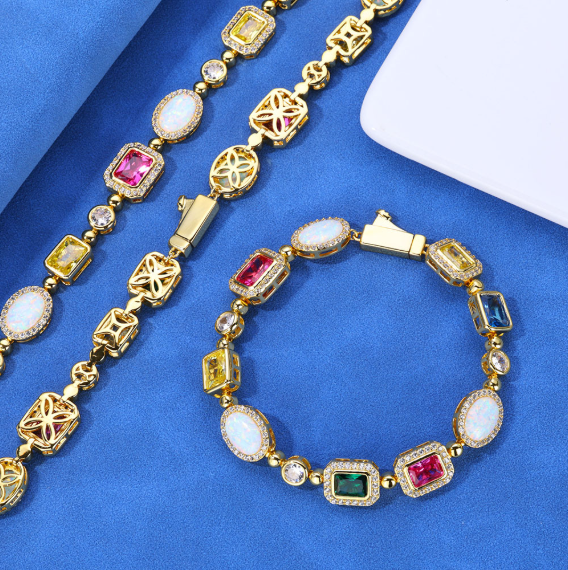 Gold-Plated Hip-Hop Gemstone Necklace by My Store 4