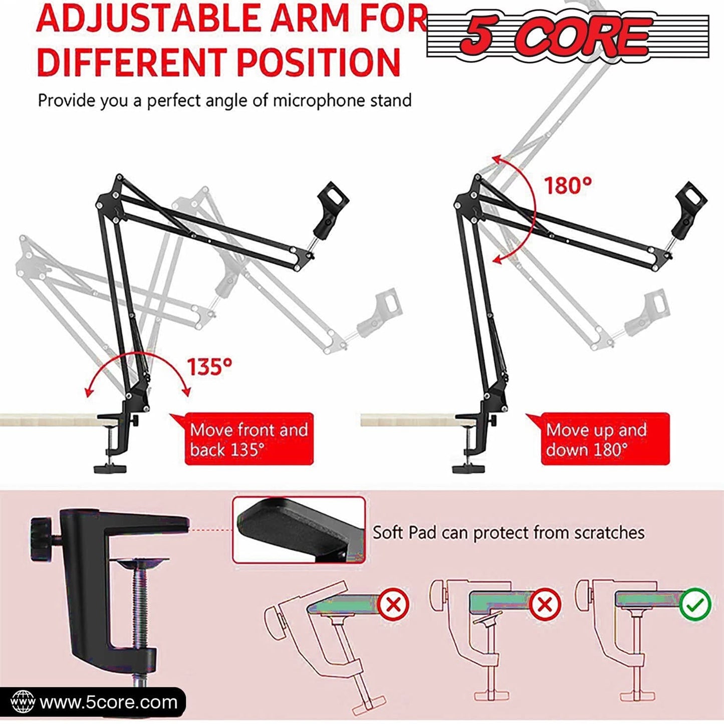 5Core Microphone Boom Arm Desk Mic Stand Adjustable Clamp Suspension Boom Stands BLACK by My Store 4