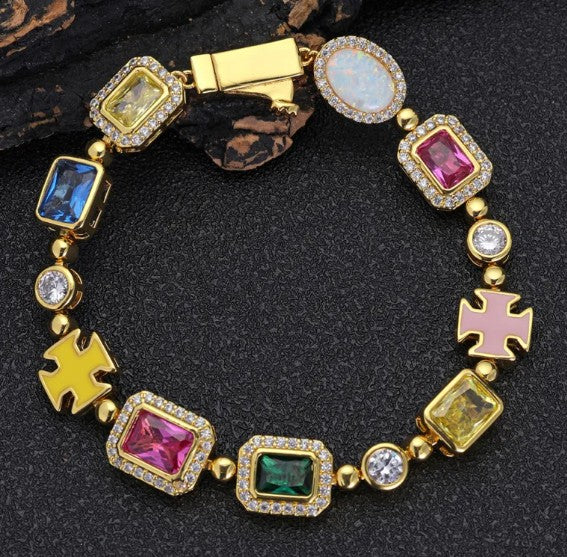 Gold-Plated Hip-Hop Gemstone Necklace by My Store 4