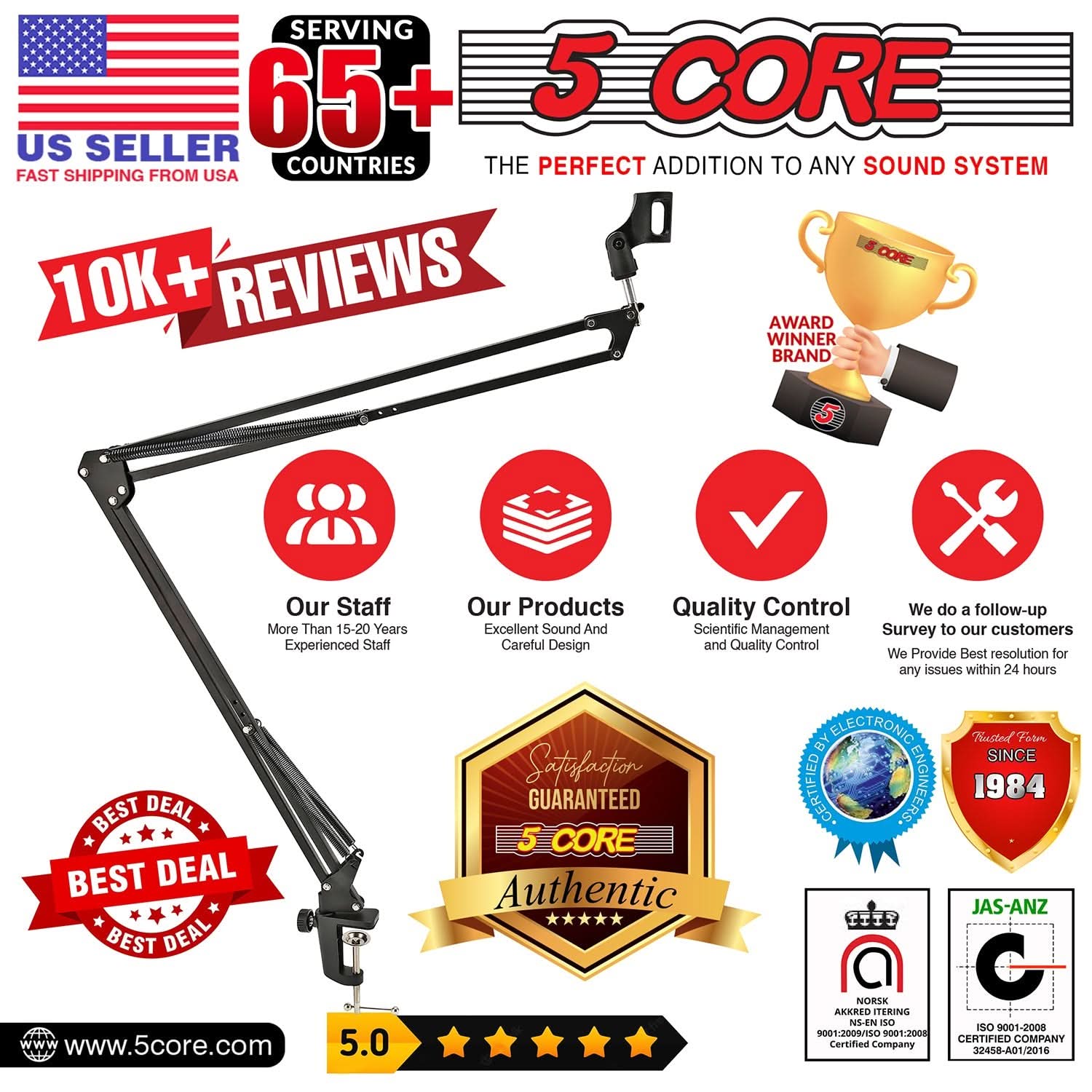 5Core Microphone Boom Arm Desk Mic Stand Adjustable Clamp Suspension Boom Stands BLACK by My Store 4