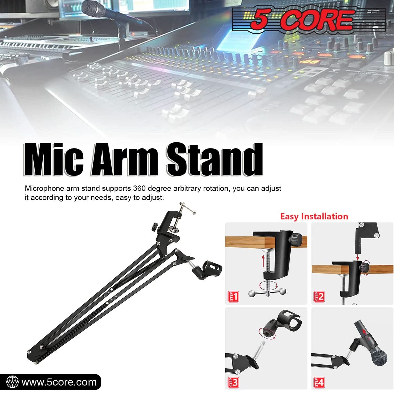 5Core Microphone Boom Arm Desk Mic Stand Adjustable Clamp Suspension Boom Stands BLACK by My Store 4